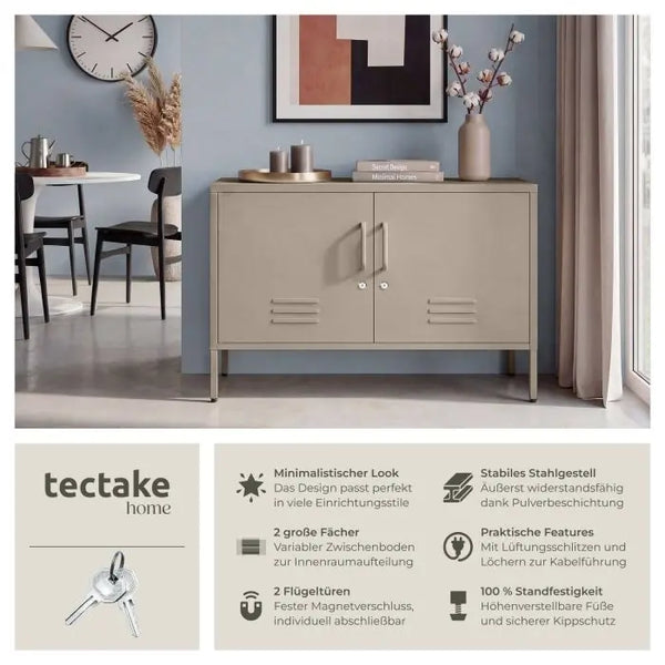 Sideboard Baker Metall mit Magnetverschluss taupe 100 x 42,5 x 65 cm