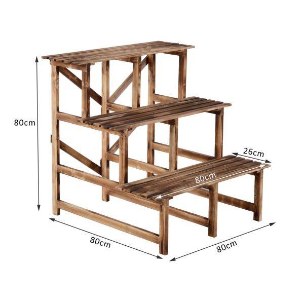 Pflanzentreppe Blumenregal Tannenholz 3 Stufen L80 x W80 x H80cm