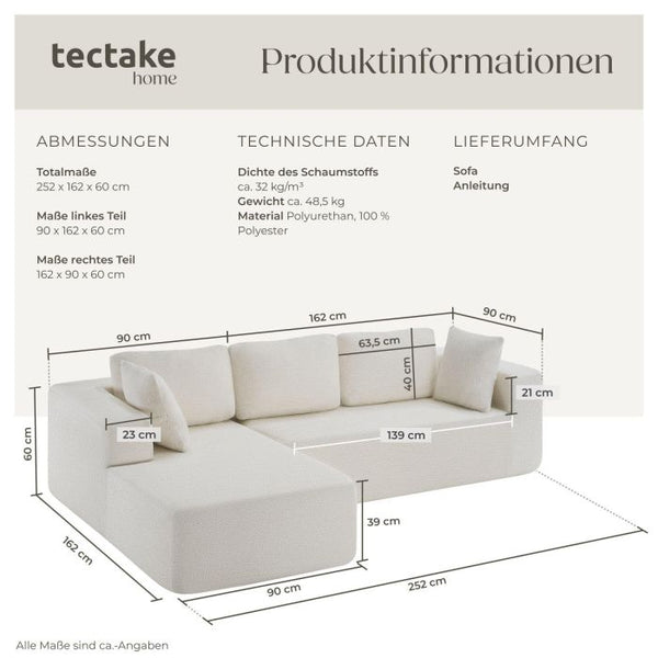 Sofa Relax Boneless L-Form Bouclé creme