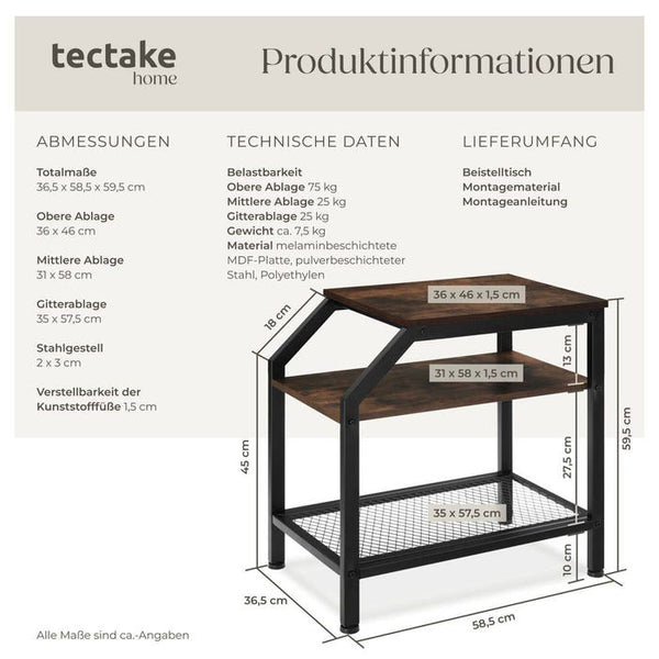 Beistelltisch Plymouth Industrial Holz dunkel, rustikal