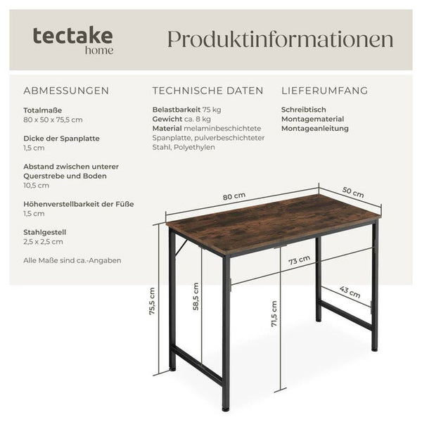 Schreibtisch Jenkins Industrial Holz dunkel, rustikal 80 cm