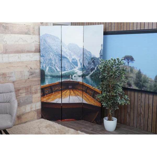 Foto-Paravent HWC-A83, Raumteiler Trennwand Sichtschutz, FSC-zertifiziert ~ 180x121cm Boot