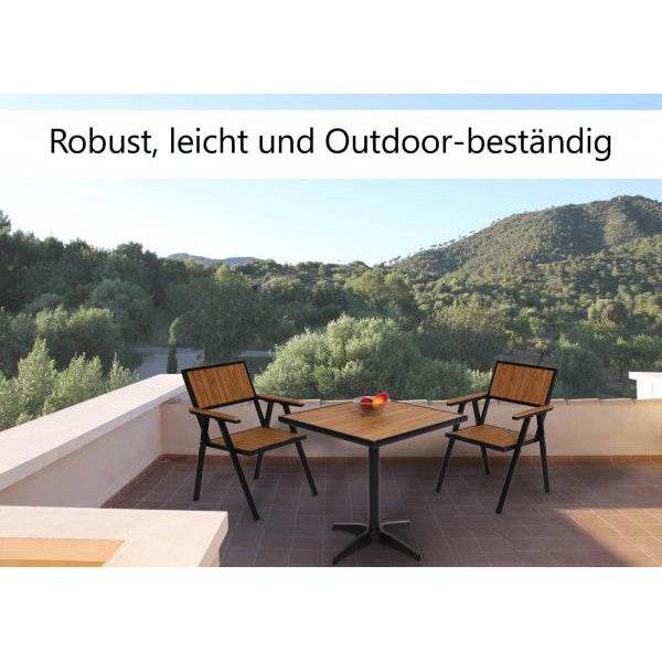 Gartentisch HWC-J95, Balkontisch Bistrotisch, Gastronomie Outdoor-Beschichtung Aluminium Polywood ~ schwarz, teak braun