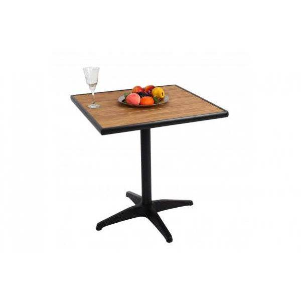 Gartentisch HWC-J95, Balkontisch Bistrotisch, Gastronomie Outdoor-Beschichtung Aluminium Polywood ~ schwarz, teak braun