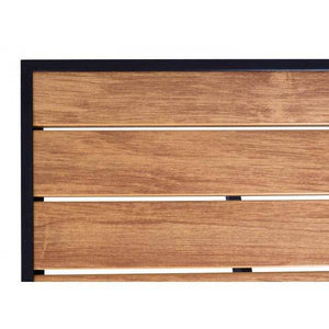 Gartentisch HWC-J95, Balkontisch Bistrotisch, Gastronomie Outdoor-Beschichtung Aluminium Polywood ~ schwarz, teak braun