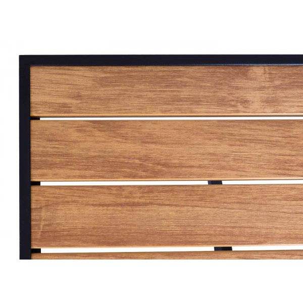 Gartentisch HWC-J95, Balkontisch Bistrotisch, Gastronomie Outdoor-Beschichtung Aluminium Polywood ~ schwarz, teak braun