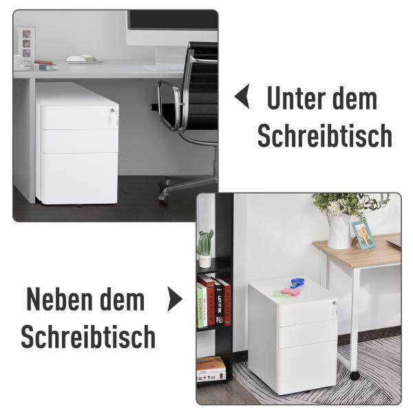 Rollcontainer mobiler Aktenschrank mit 3 Schubladen weiss
