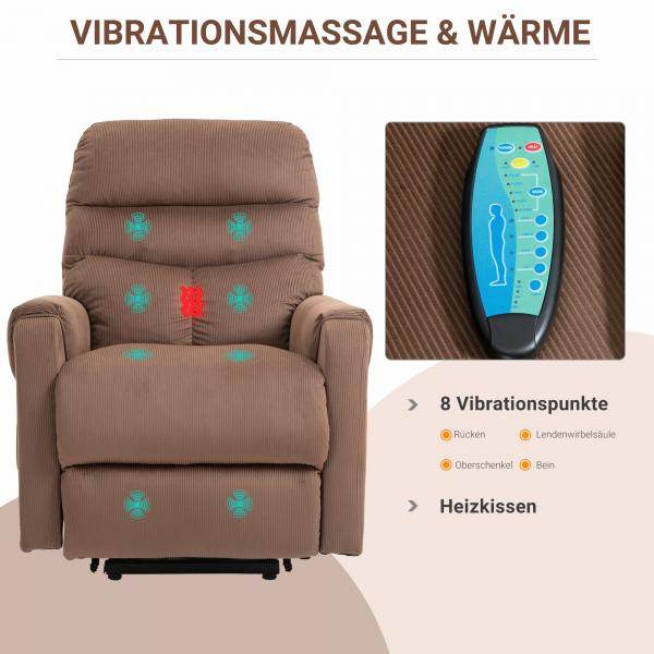 Fernsehsessel mit Aufstehhilfe und Wohlfühl-Massage Hellbraun