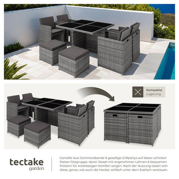 Aluminium Rattan Sitzgruppe Manhattan 4+4+1, grau