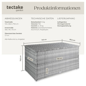 Auflagenbox mit Aluminiumgestell Oslo, 145x82,5x79,5cm - hellgrau