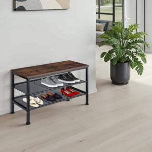 Derry Industrial shoe rack, dark wood, rustic 