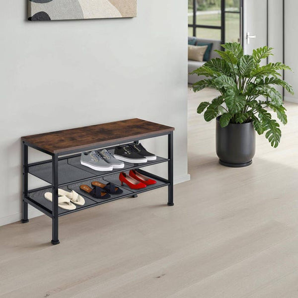 Derry Industrial shoe rack, dark wood, rustic 
