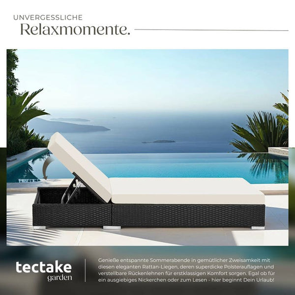 2er Set Aluminium Rattan Sonnenliegen schwarz