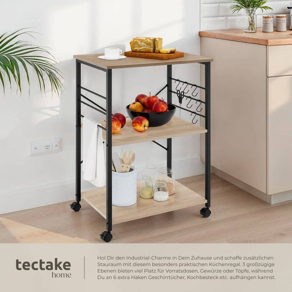 Servierwagen Rugby 65,5x45,5x88,5cm Industrial Holz hell, Eiche Sonoma