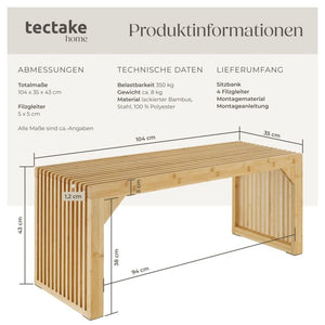 Sitzbank Ribb Lamellenoptik Bambus 104 x 35 x 43 cm