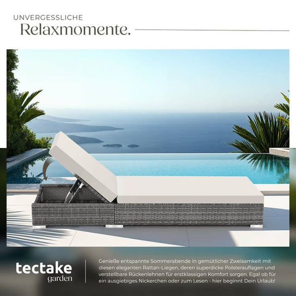 2 lettini prendisole in alluminio e polyrattan + tavolo grigio