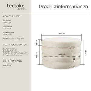 Sitzhocker mit Stauraum Altu XL Samtoptik creme-weiß