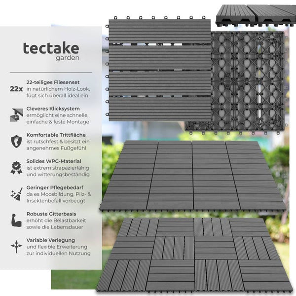 Terrassenfliesen Tegulas grau 22er Set