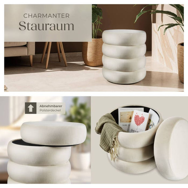 Sitzhocker Altu Samtoptik creme-weiss
