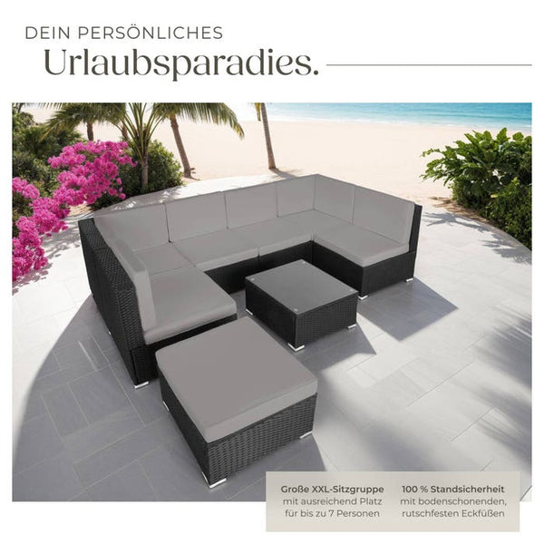 Rattan Lounge Venedig - schwarz/grau