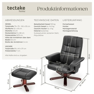 Fernsehsessel mit Hocker drehbar Kunstleder schwarz/braun