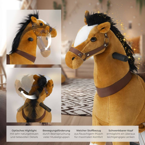 Schaukelpferd auf Rollen, Plüsch, realistisches Design 29 x 76 x 85 cm