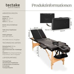 3 Zonen Massageliege mit Polsterung, schwarz