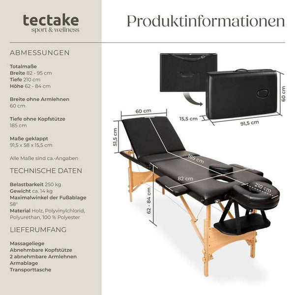 3 Zonen Massageliege mit Polsterung, schwarz