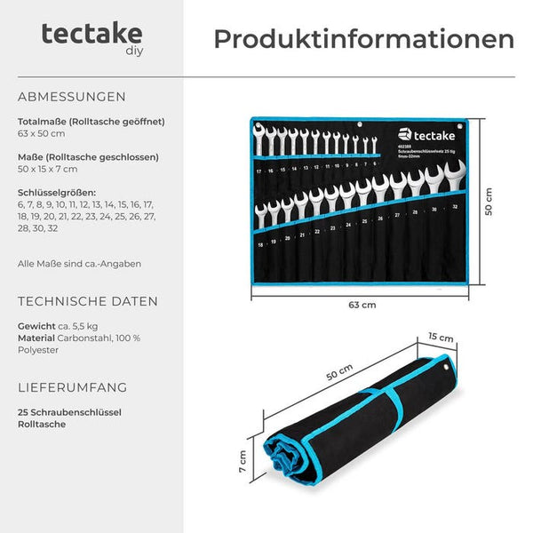 Schraubenschlüsselset 25- tlg., schwarz/blau