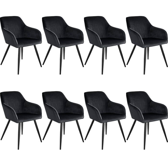 Ensemble de 8 chaises Marilyn, aspect velours, noires