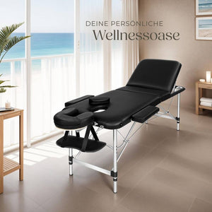 3 Zonen Massageliege mit 5cm Polsterung und Aluminiumgestell schwarz