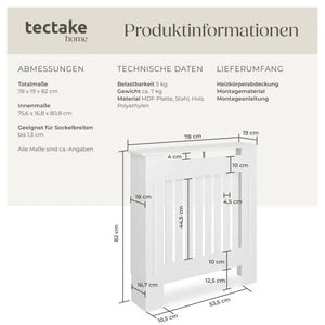 Heizkörperabdeckung Vila Lamellendesign mit Ablage weiss 78 x 19 x 82 cm