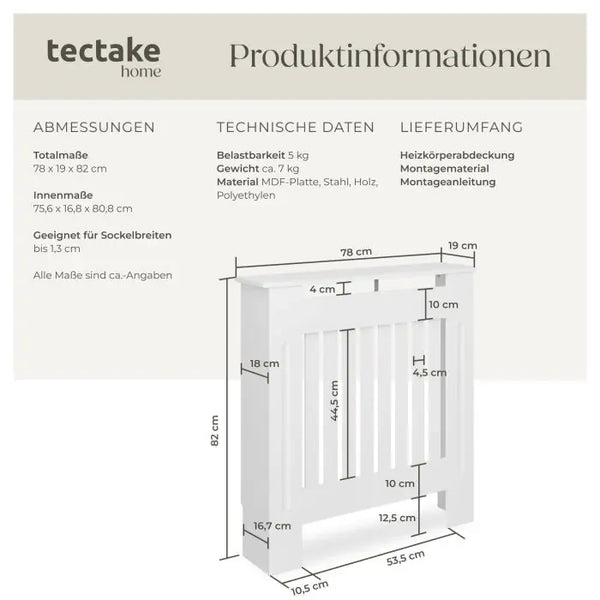 Heizkörperabdeckung Vila Lamellendesign mit Ablage weiss 78 x 19 x 82 cm