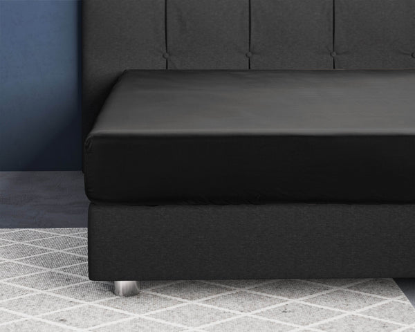 Satin Spannbettlaken Schwarz 180 x 210 cm