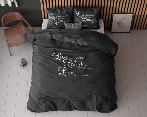 Bettbezug Live, laugh and love Anthrazit 240 x 220 cm