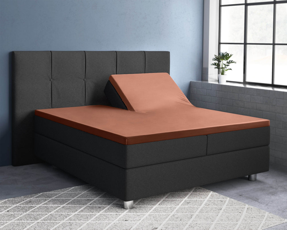 Split-Topper Satin Spannbettlaken Braun 180 x 220 cm
