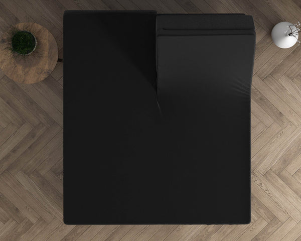 Doppelt Jersey 220 gr. Splittopper Spannbettlaken Schwarz 160 x 200/220 cm