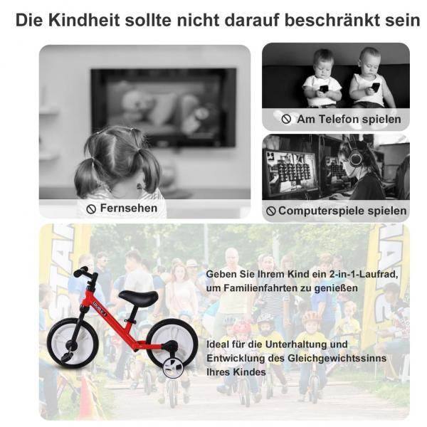 Laufrad Kinderfahrrad Lauflernrad 2-in-1 Stützräder Pedale 2-5 Jahre PP Rot