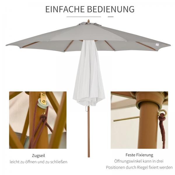 Holz Sonnenschirm Holzschirm Gartenschirm Balkonschirm 3m Grau