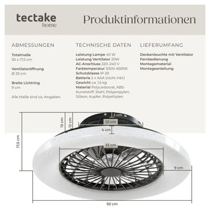 LED Deckenleuchte Storm mit Ventilator dimmbar schwarz
