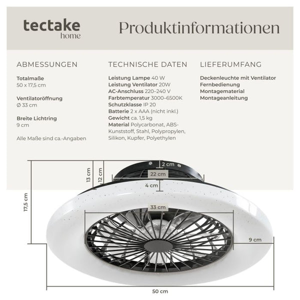 LED Deckenleuchte Storm mit Ventilator dimmbar schwarz