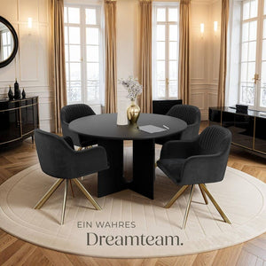 Samt-Drehstuhl Lona schwarz/gold 4er Set