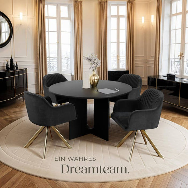 Samt-Drehstuhl Lona schwarz/gold 4er Set