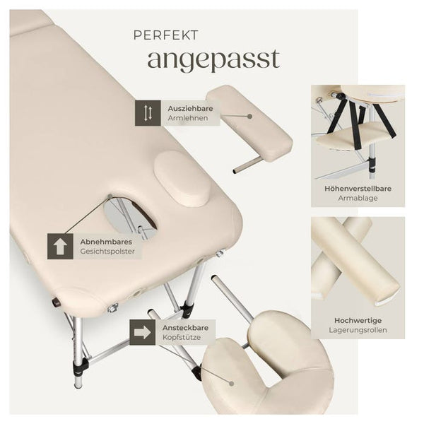 Lettino da massaggio a 2 zone con imbottitura, rulli massaggianti e struttura in alluminio - beige