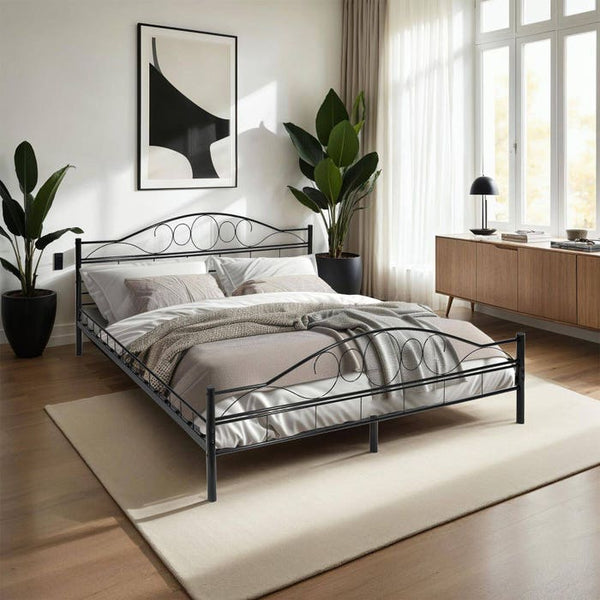 Metallbett mit Lattenrost im romantischen Design schwarz/schwarz 200 x 180 cm