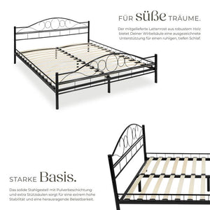 Metallbett mit Lattenrost im romantischen Design schwarz/schwarz 200 x 180 cm