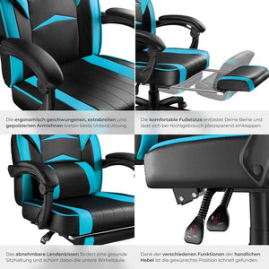 Racing office chair Comodo with footrest, black/azure