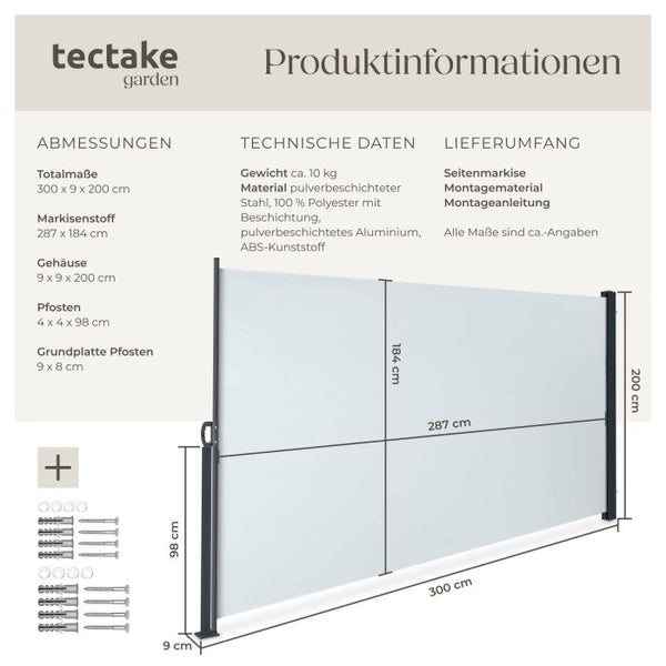 Seitenmarkise grau 300 x 200 cm