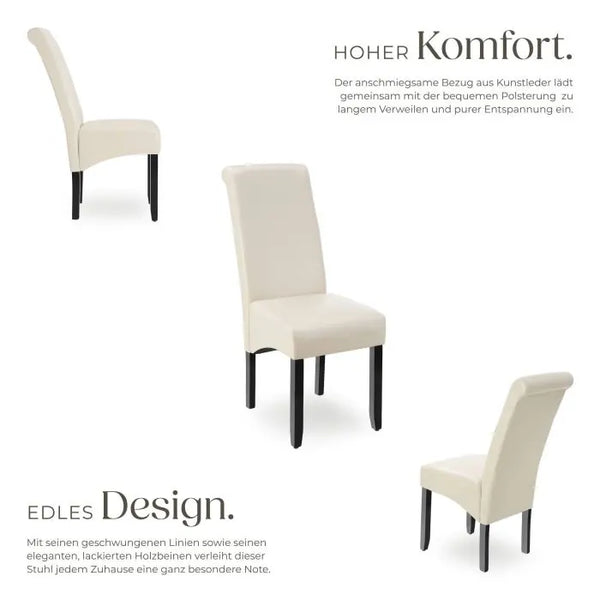 Esszimmerstuhl Massivholz Kunstleder creme 4er Set
