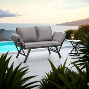 Rattan-Loungesofa Sintra hellgrau/schwarz